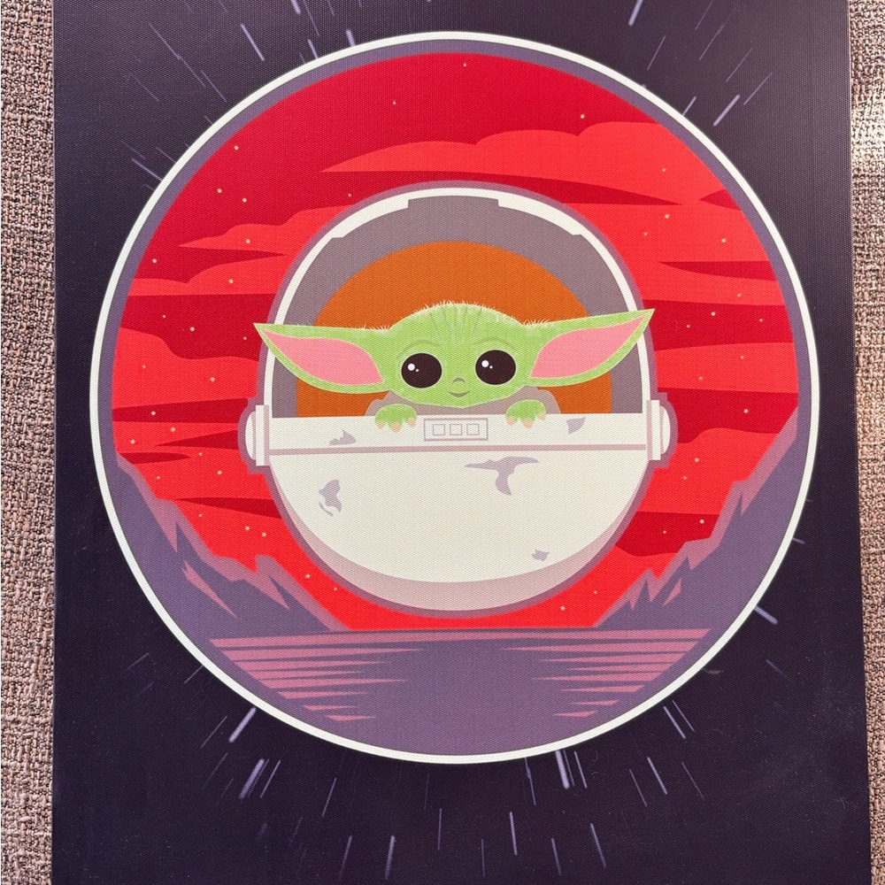 Star Wars Baby Yoda in Space Poster - Red and Green